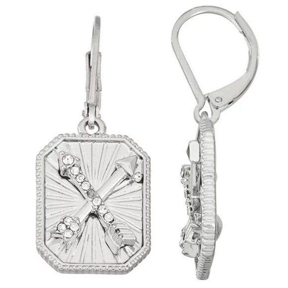 VERA WANG Romantic Love Arrows Silver Clear Crystal Lever Back Earrings**NEW! - Picture 1 of 3